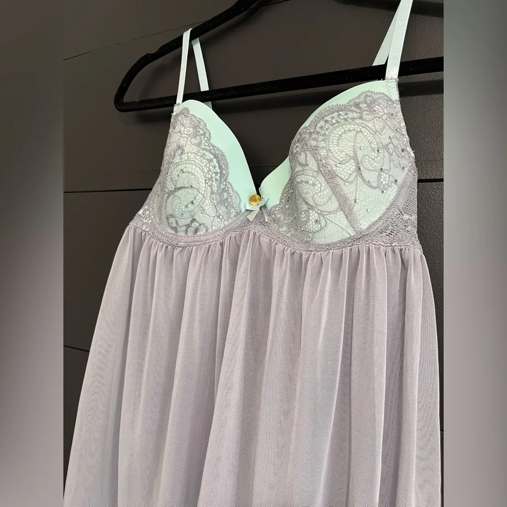 JESSICA SIMPSON Lace Sheer Push Up Lingerie Babydoll Sleep Dress Sz M EUC - Image 2