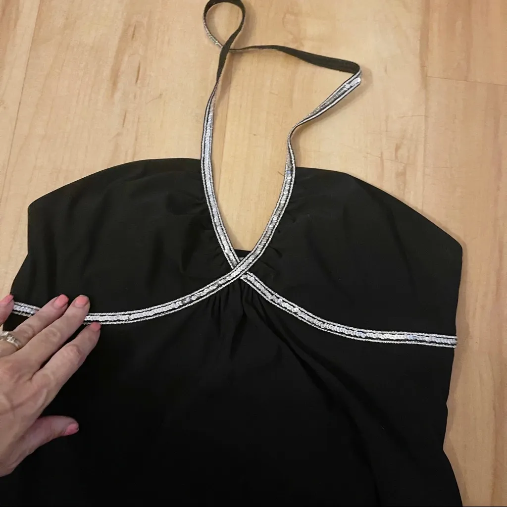 Vintage 90s Y2K Black Sequin Open Back Halter Top Charlotte Russe Shirt - Image 4