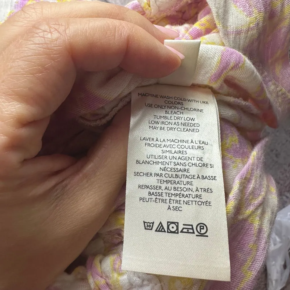 Free people fall long sleeve boho ruching crop top cotton floral neutral size xs - Image 10