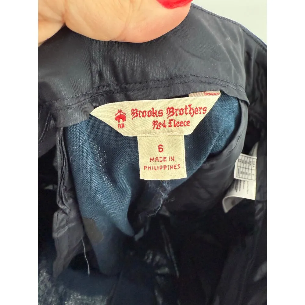 Brooks Brothers Red Fleece Linen Blend Pants Women 6 Navy Blue Straight Cropped - Image 8