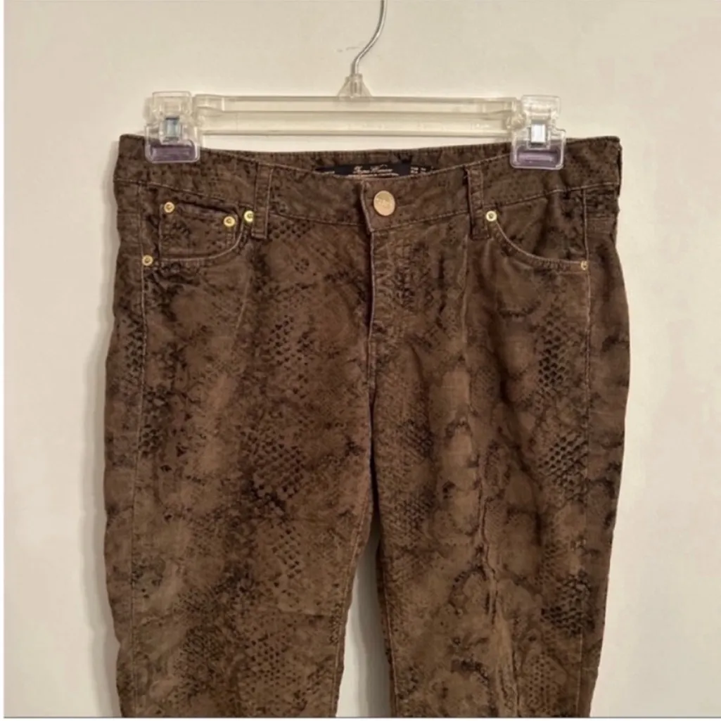 Women’s Zara Brown Black Animal Snake Print Corduroy Pants Jeans Size 2 - Image 5