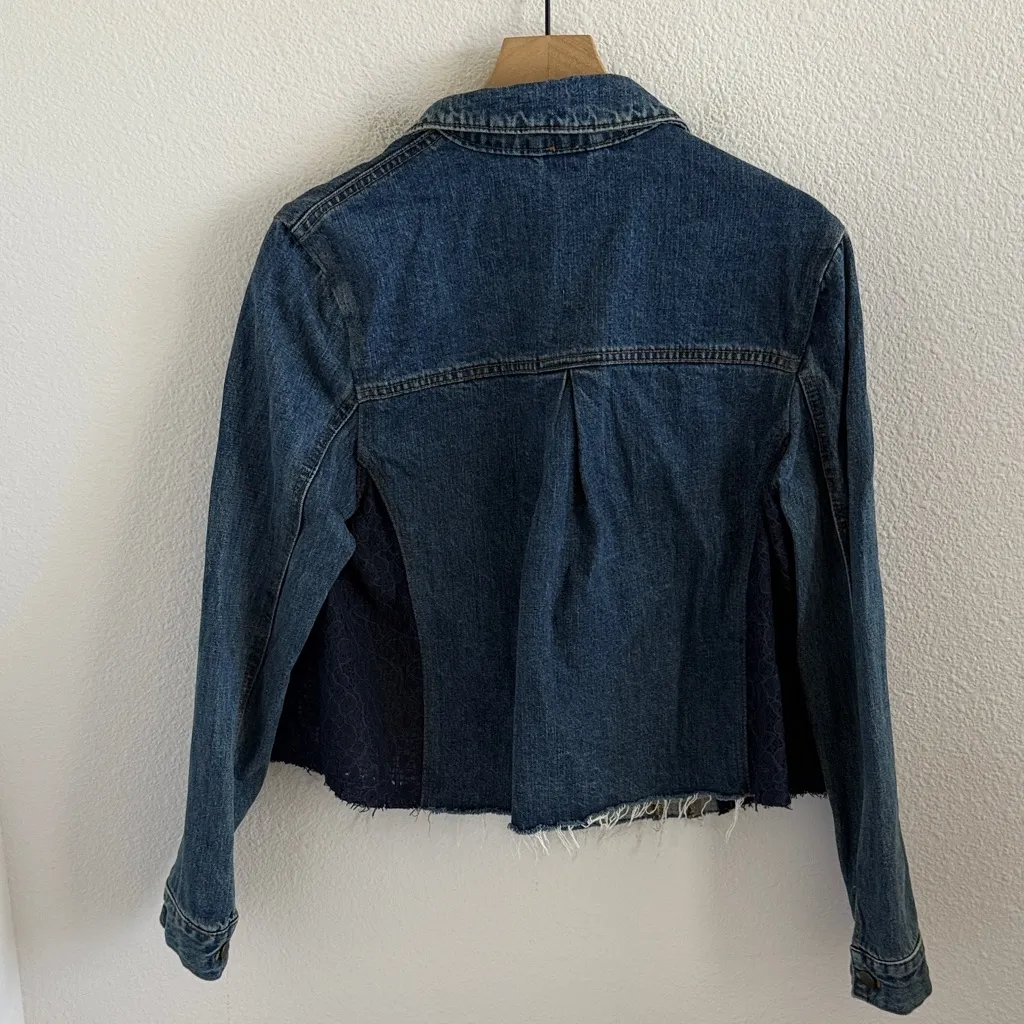 Free People Lace Panel Denim Jacket Jean Jacket Medium - Image 2