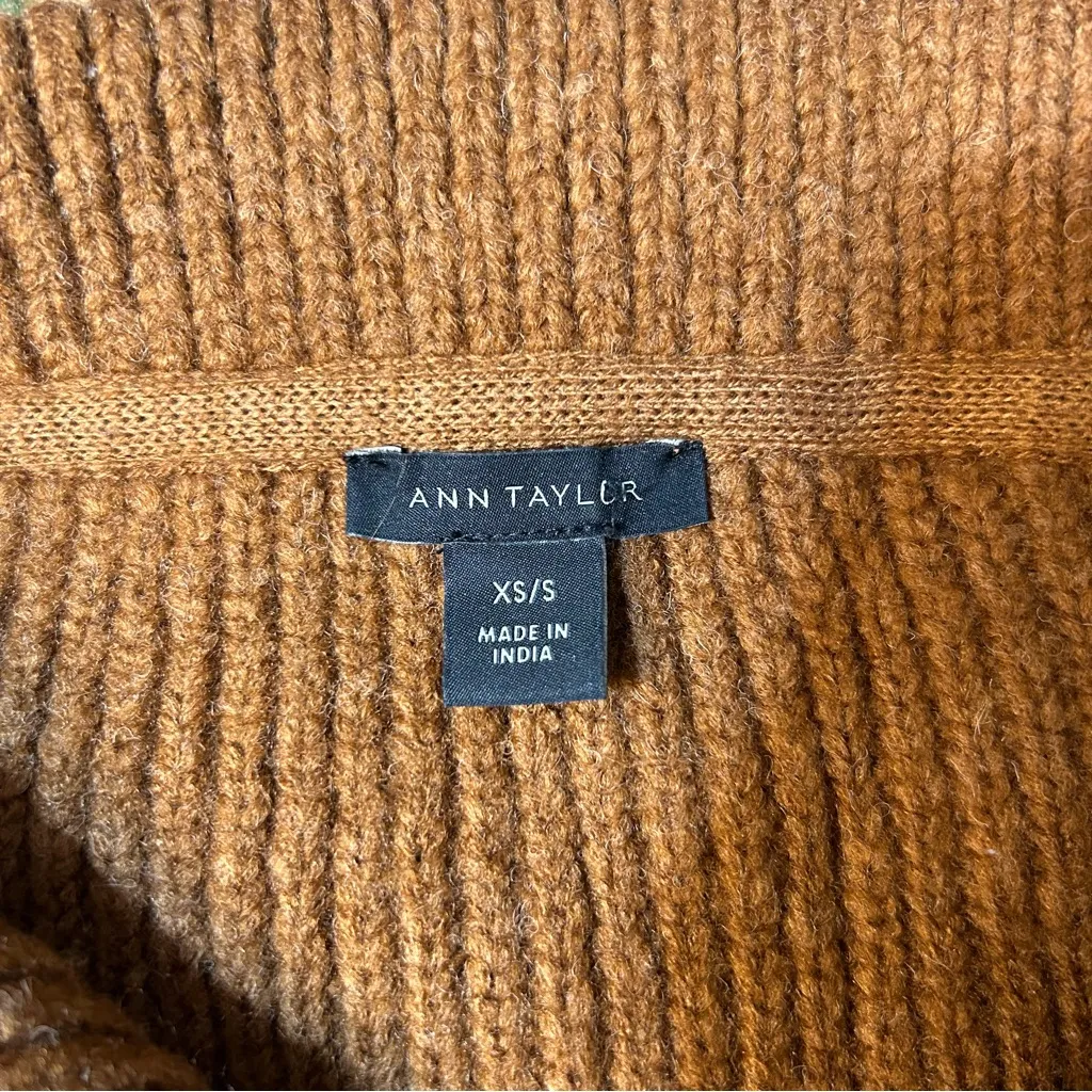 Ann Taylor Ribbed Zip Oversized Poncho Sweater Size XS/Small Caramel Cozy - Image 7
