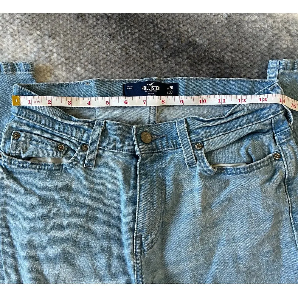 Hollister Taper Epic Flex Light Wash Women Jeans Tagged 26 x 30 Actual 28 X 28 - Image 5