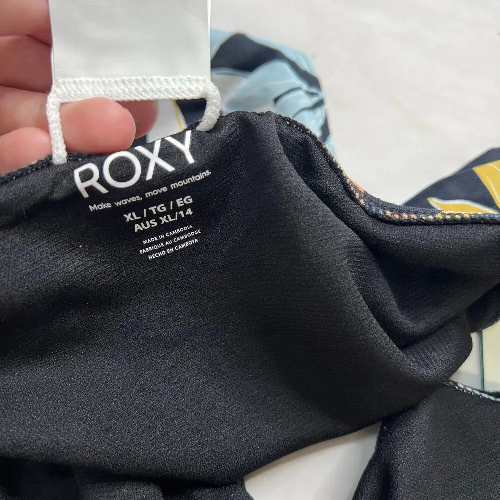 Roxy Juniors Island Vibes Black Floral Bikini Bottoms Size XL Side Tab New - Image 8