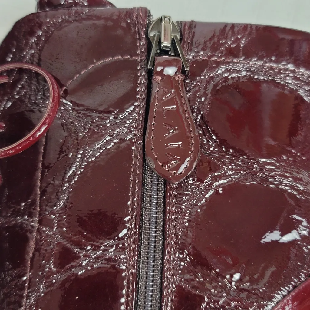 Alaia Calzature Donna Croco Burgundy Patent Leather Ankle Wedge Boots Size 37.5 Red - Image 7