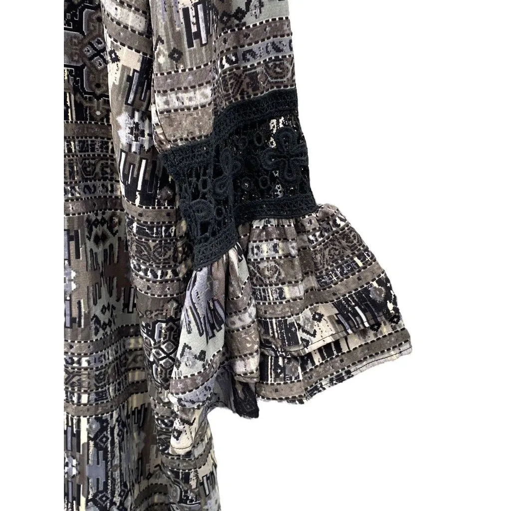 Voom By Joy‎ Han Grey Blue Black Bell Sleeve Crochet Women's Med Dress Lagenlook - Image 2