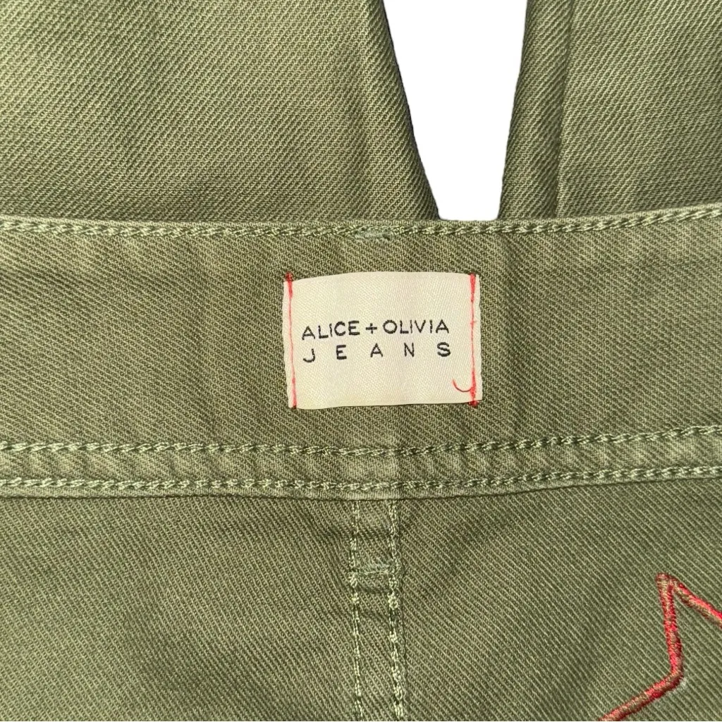 Alice + Olivia Cargo Pants Sz 26 Army Green High Rise Patchwork Appliqué Jogger - Image 10