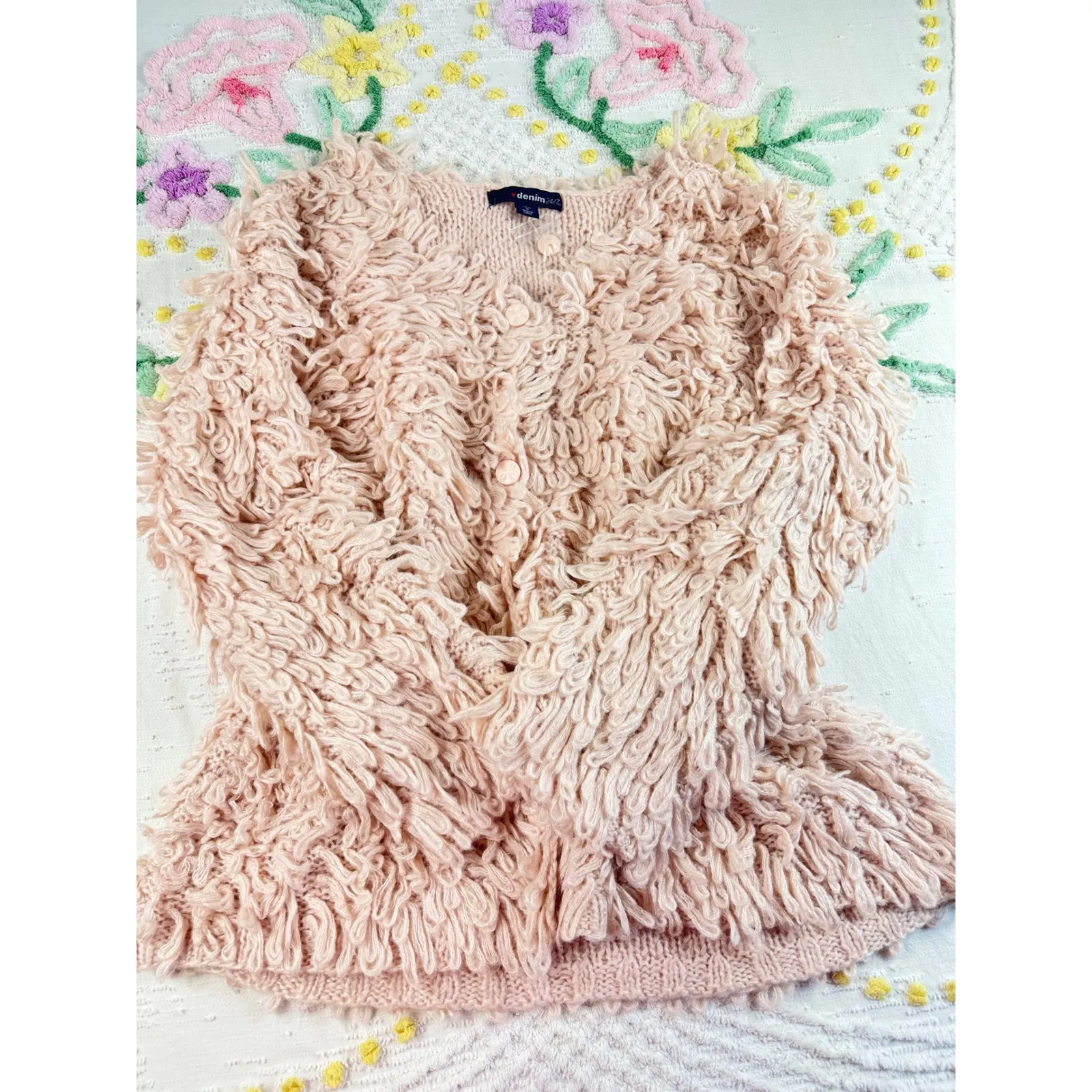 denim24/7 Shaggy Fringe Cardigan Sweater Blush Pink Women's M 14/16 Size M - Image 11