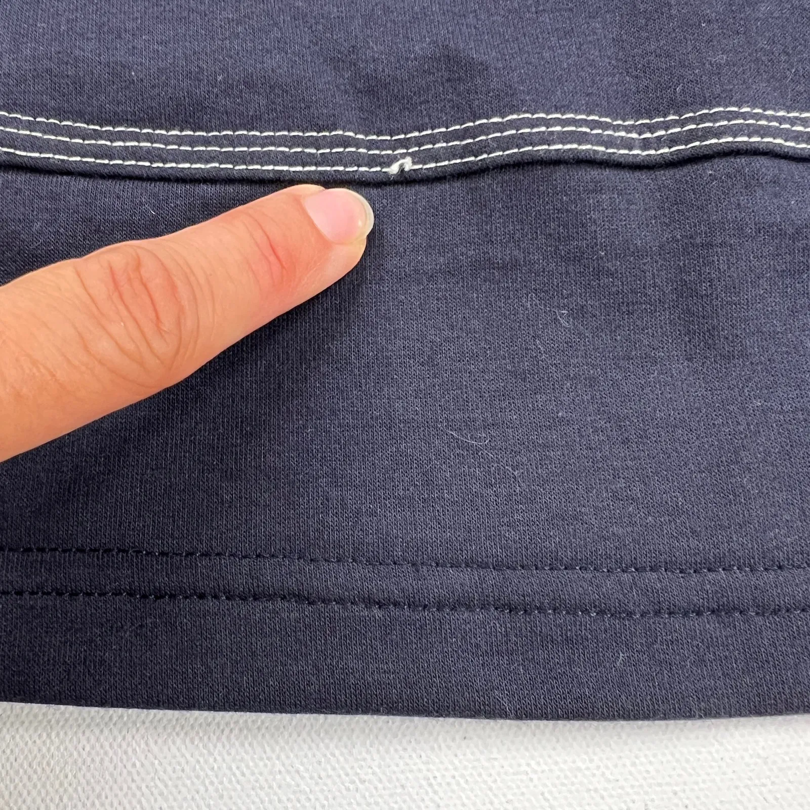 Suzanne Betro Navy Contrast Stitch Boat Neck Flare Sleeve Shift Dress Size M - Image 8