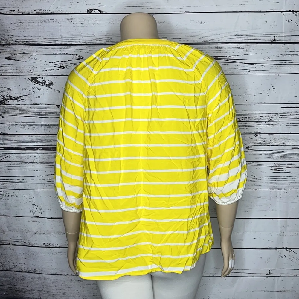Crown & Ivy Size XL Yellow & White Stripe Rayon Peasant Shirt Top - Image 3