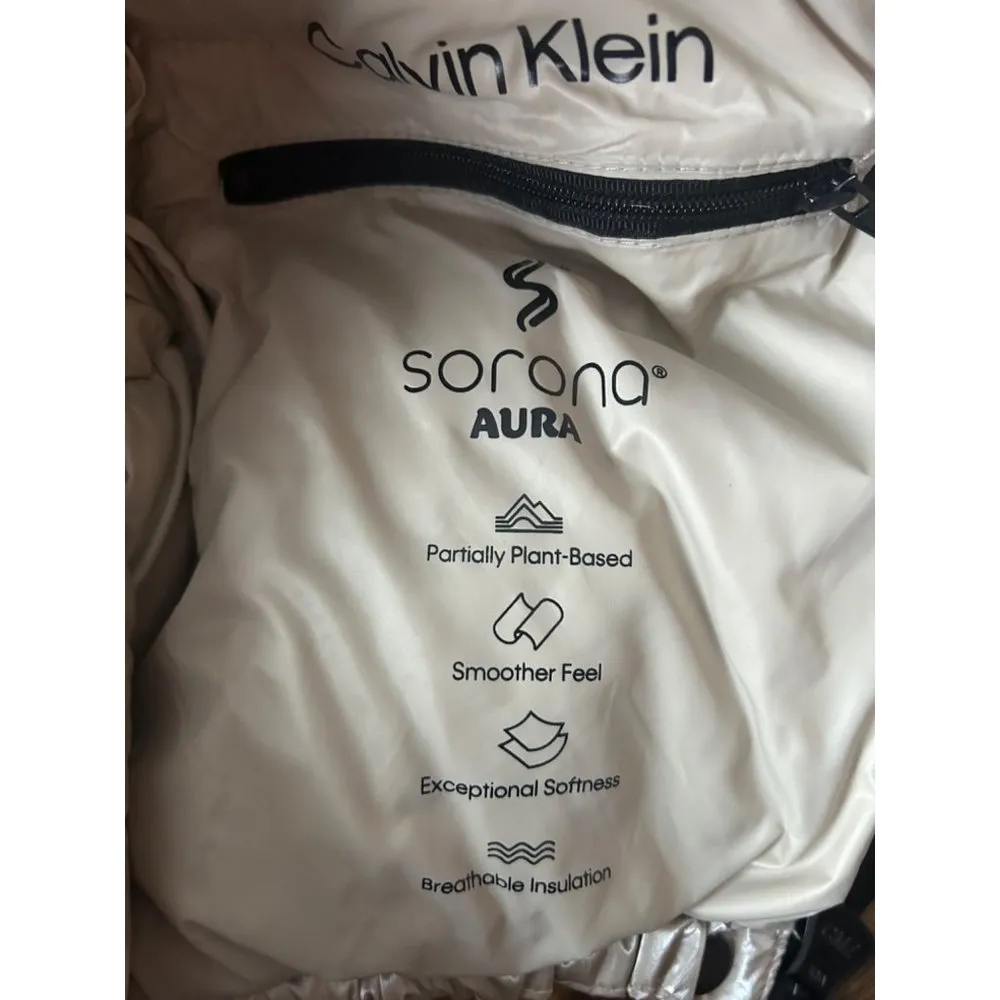 Calvin Klein Light Metallic Gold Puffer Cropped Jacket - Image 6