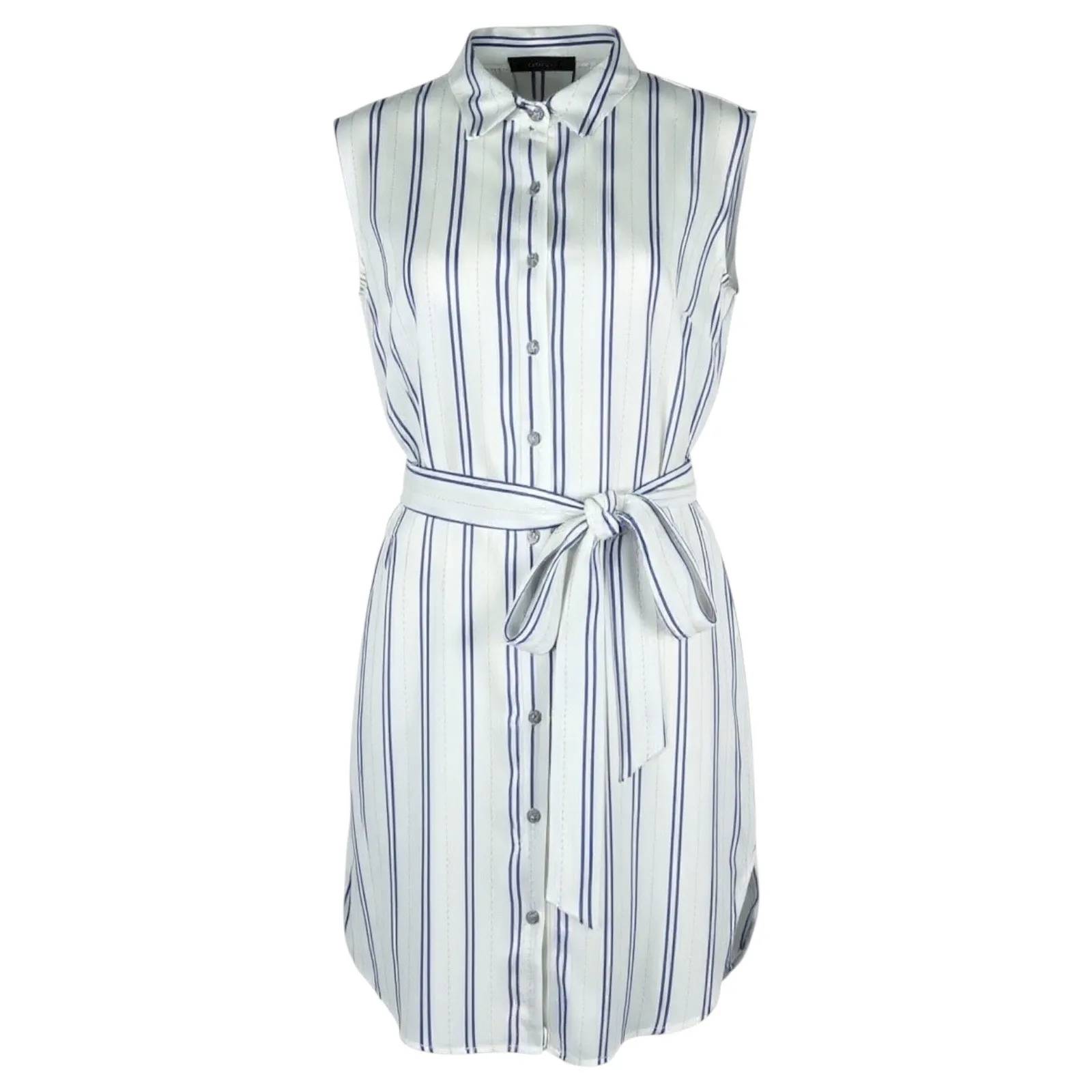 NEW Cotton On Alexis Shirt Dress Sleeveless Belt Tie White Blue Size M - Image 2