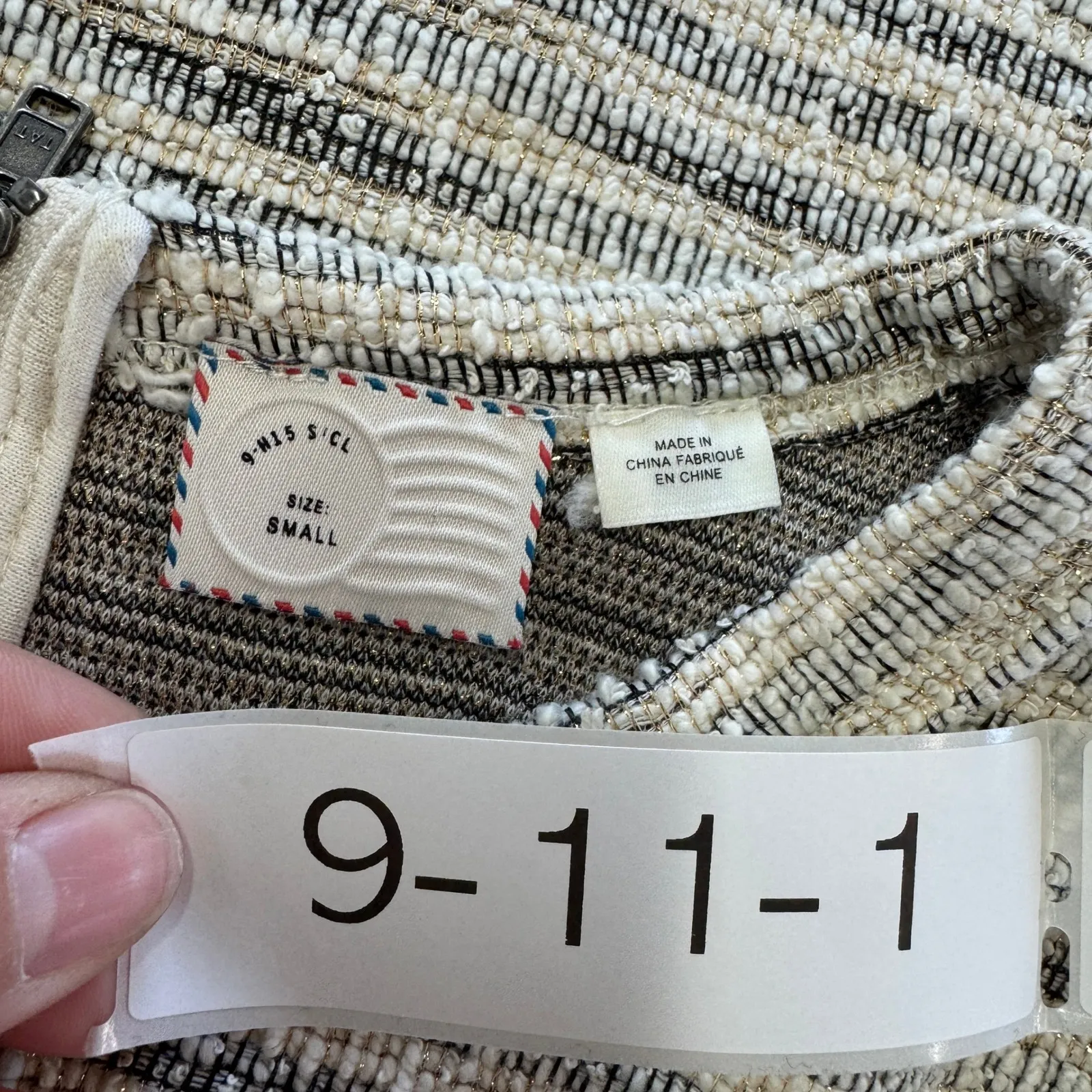 Anthropologie Postmard‎ Top Womens Small Tweed Textured Short Sleeve Zipper - Image 3