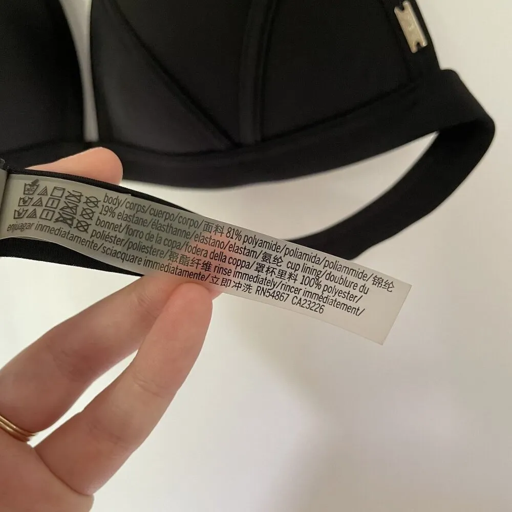 PINK Victoria's Secret black padded bikini top strap closure triangle bra swim - Image 5