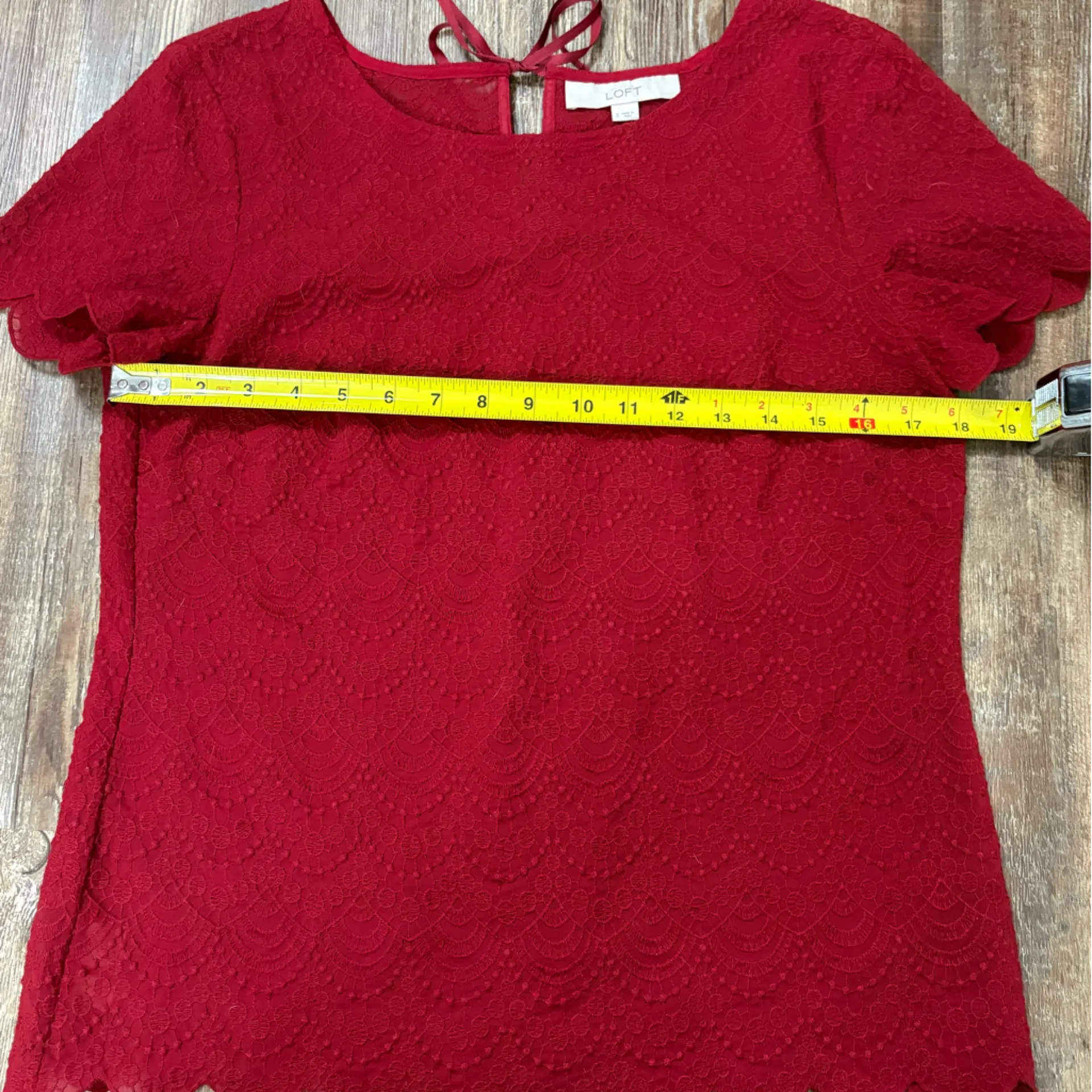 LOFT Red Lace Scalloped Blouse Small Holiday Valentine’s Coquette Romantic Fairy - Image 6