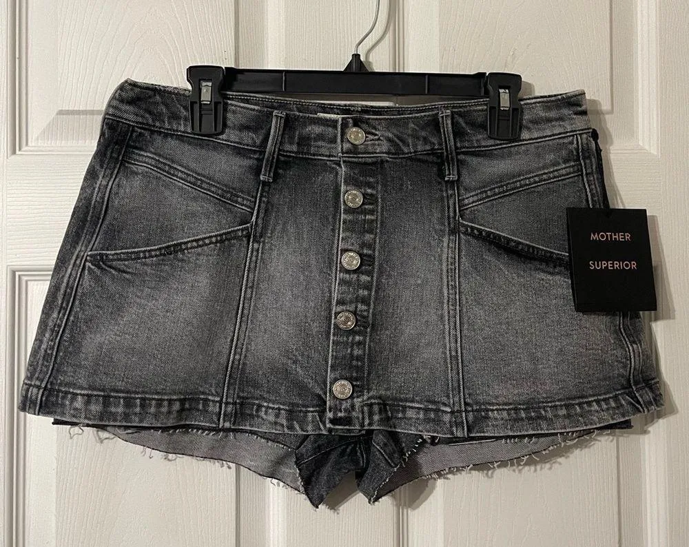NWT Mother Superior The Breaker Mini Skirt In Shadow Dancing Size 31 Denim Skirt Gray - Image 9
