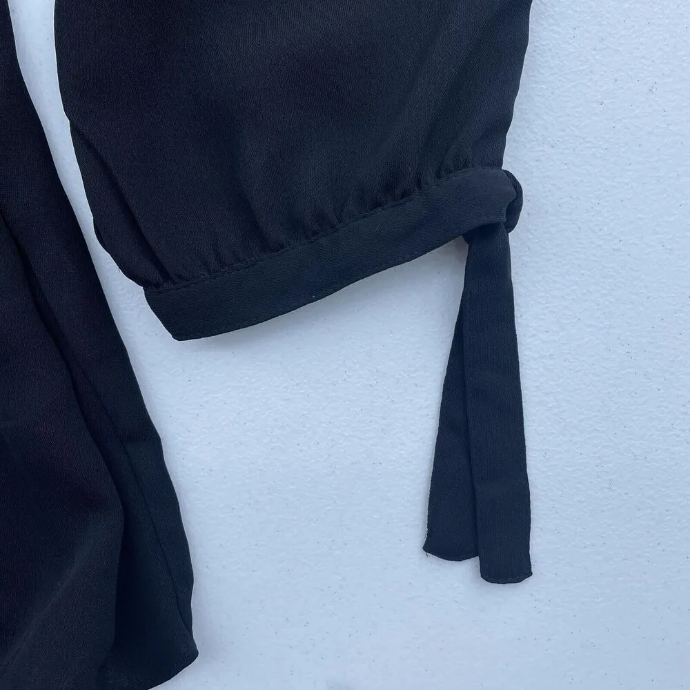 J. Crew Factory Small Off The Shoulder Top Black with Tie Sleeve Detail H1070 - Image 5