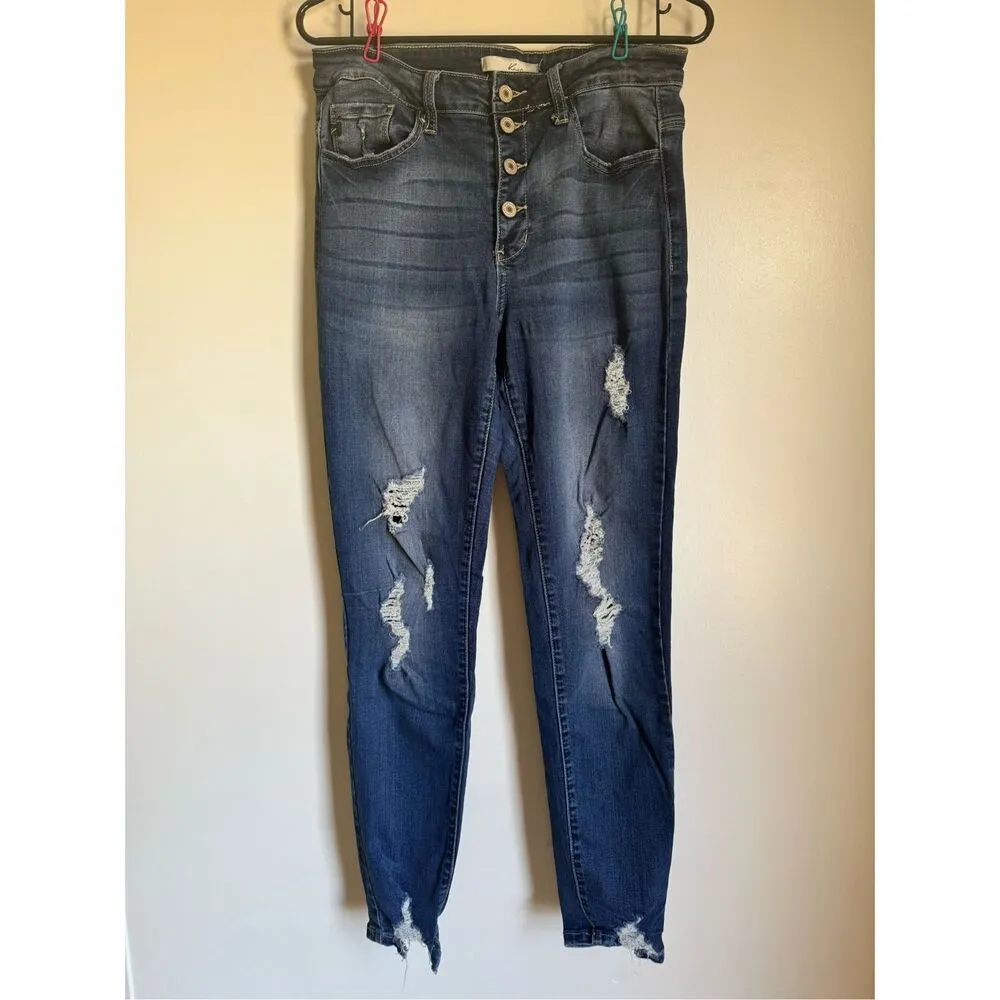 Kancan Estilo blue distressed button fly high rise jeans sz 29 - Image 2