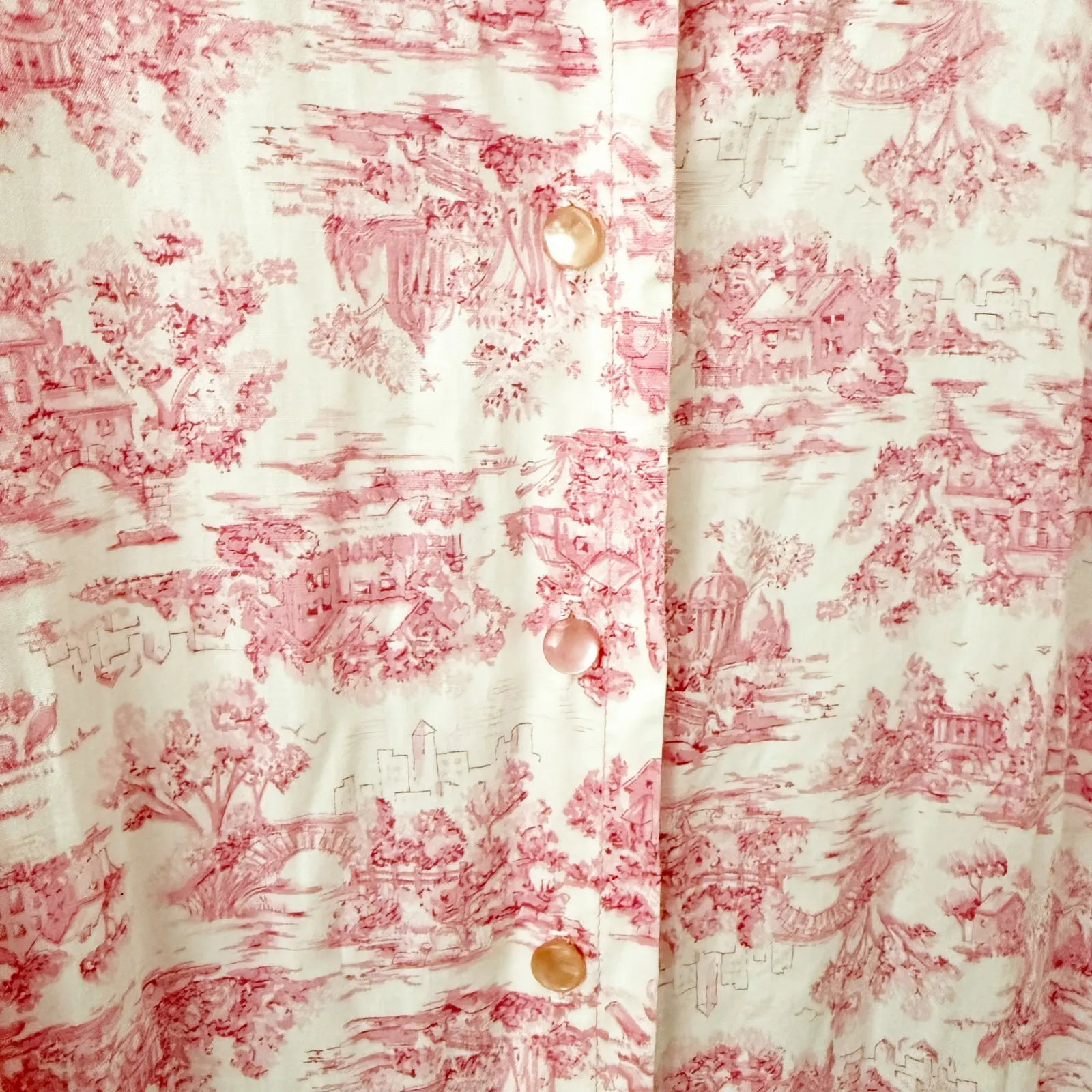 VINTAGE | Pink White Toile Cottagecore Homestead Prairie Dress | Size Large - Image 4