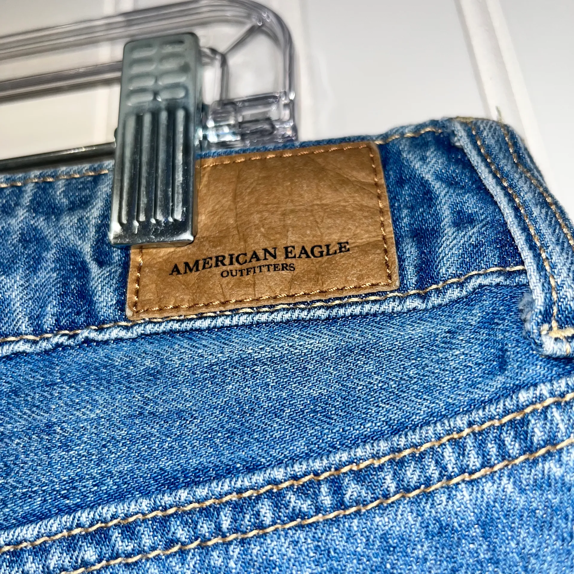 American Eagle Size 12 Tom Girl Shortie Blue Ripped Shorts - Image 3