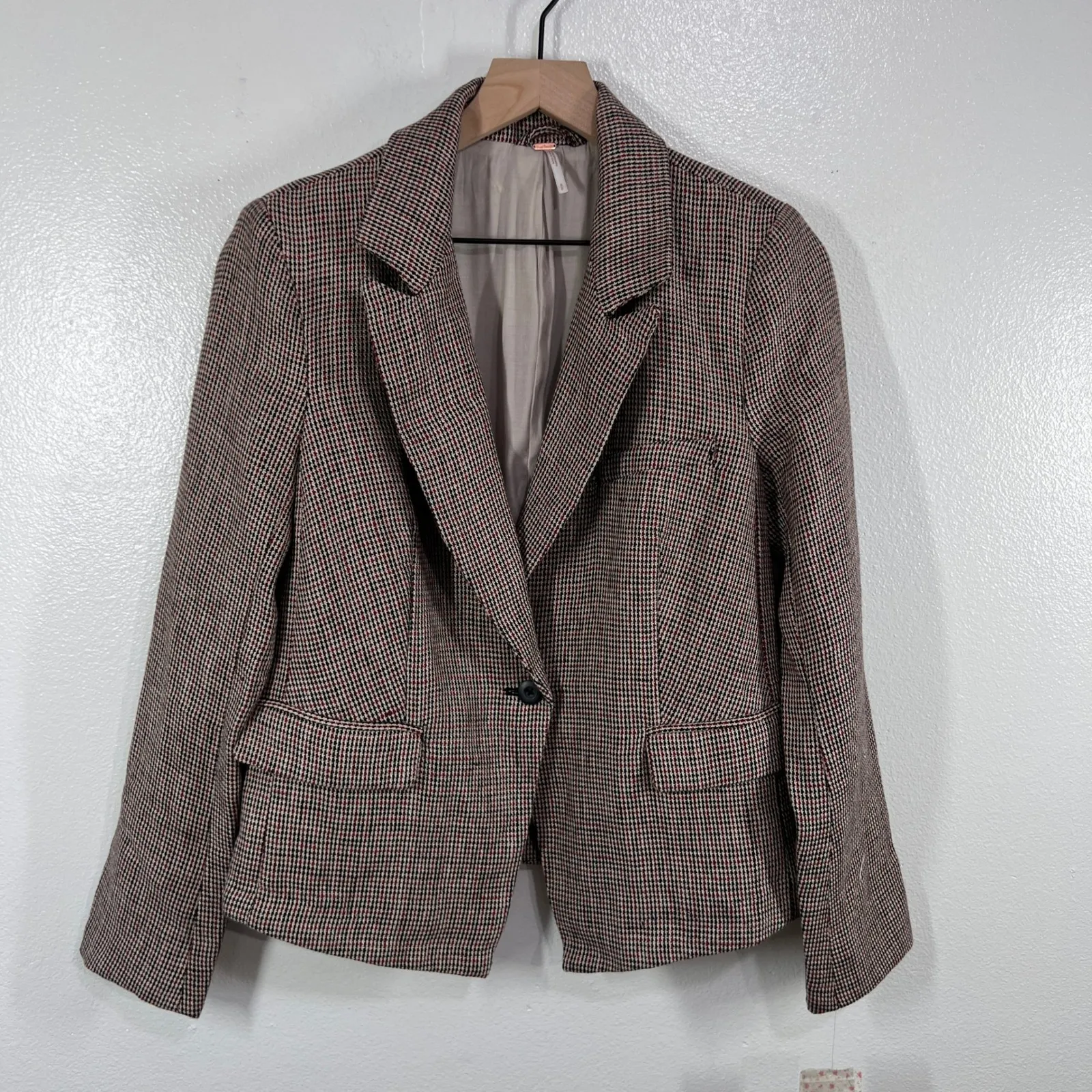 Free People Garnet Houndstooth Linen Blazer Women's Small‎ NWT Structured Fall - Image 2