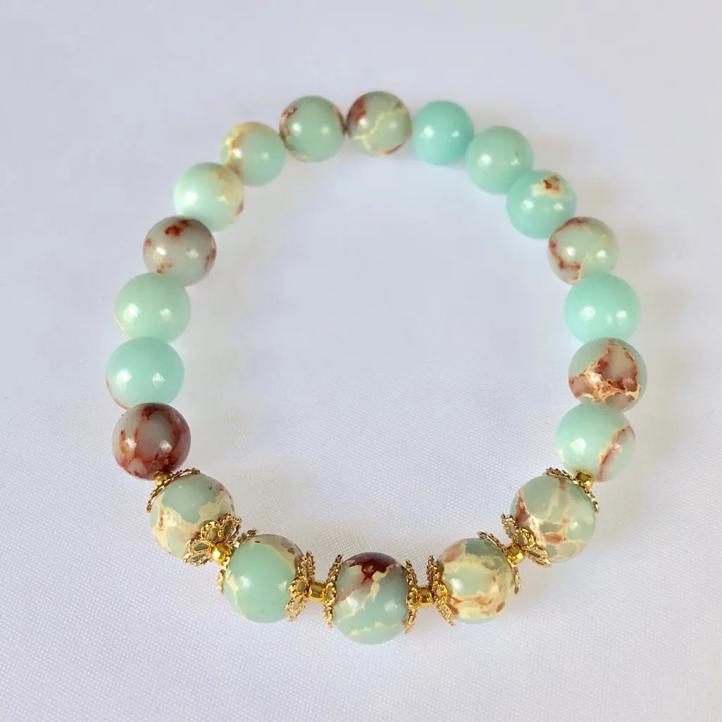 GEMSTONE | Sea Sediment Jasper Beaded Bracelet Blue - Image 2
