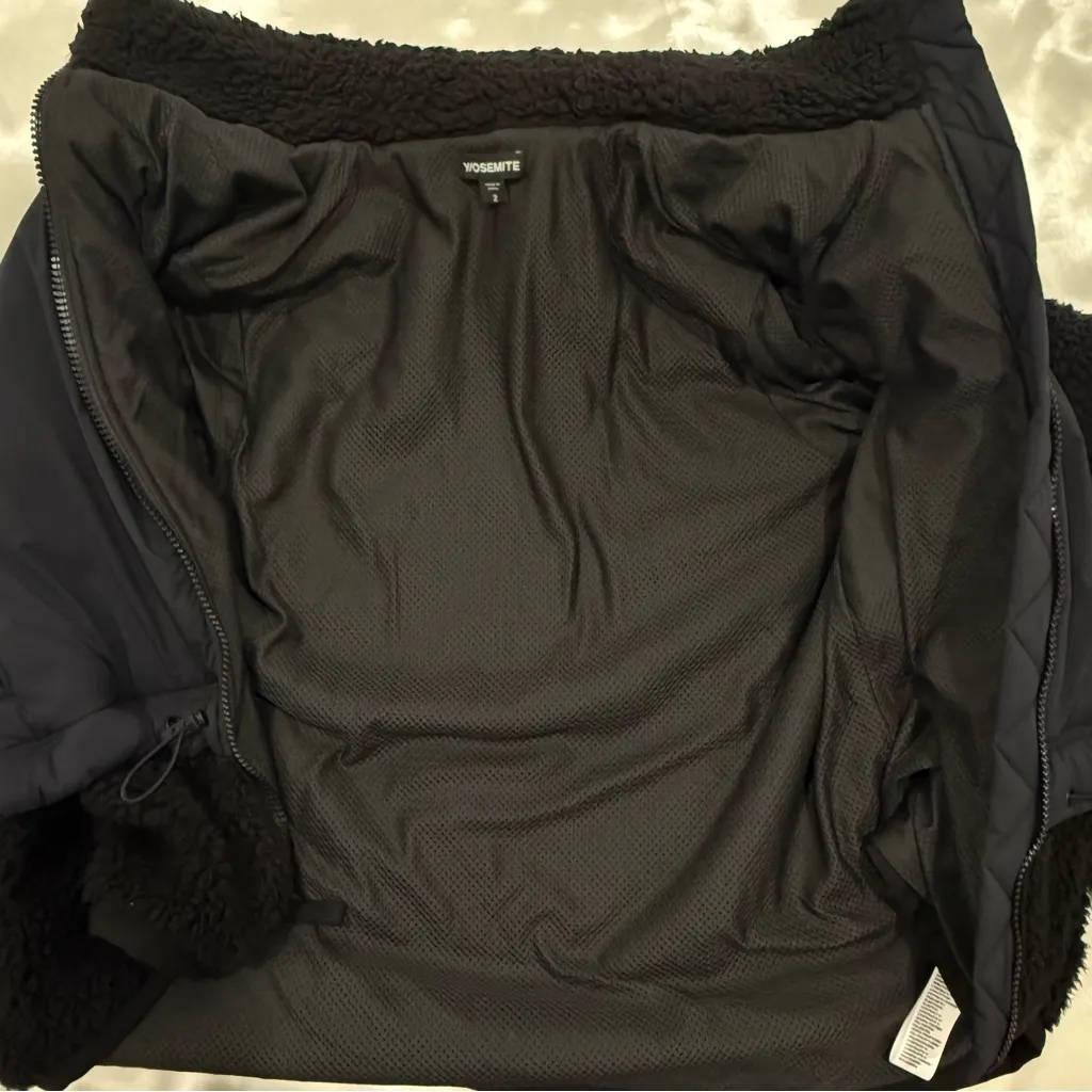 James Perse Yosemite Mixed Media Sherpa Jacket Puffer Fleece Medium Black Chic - Image 7