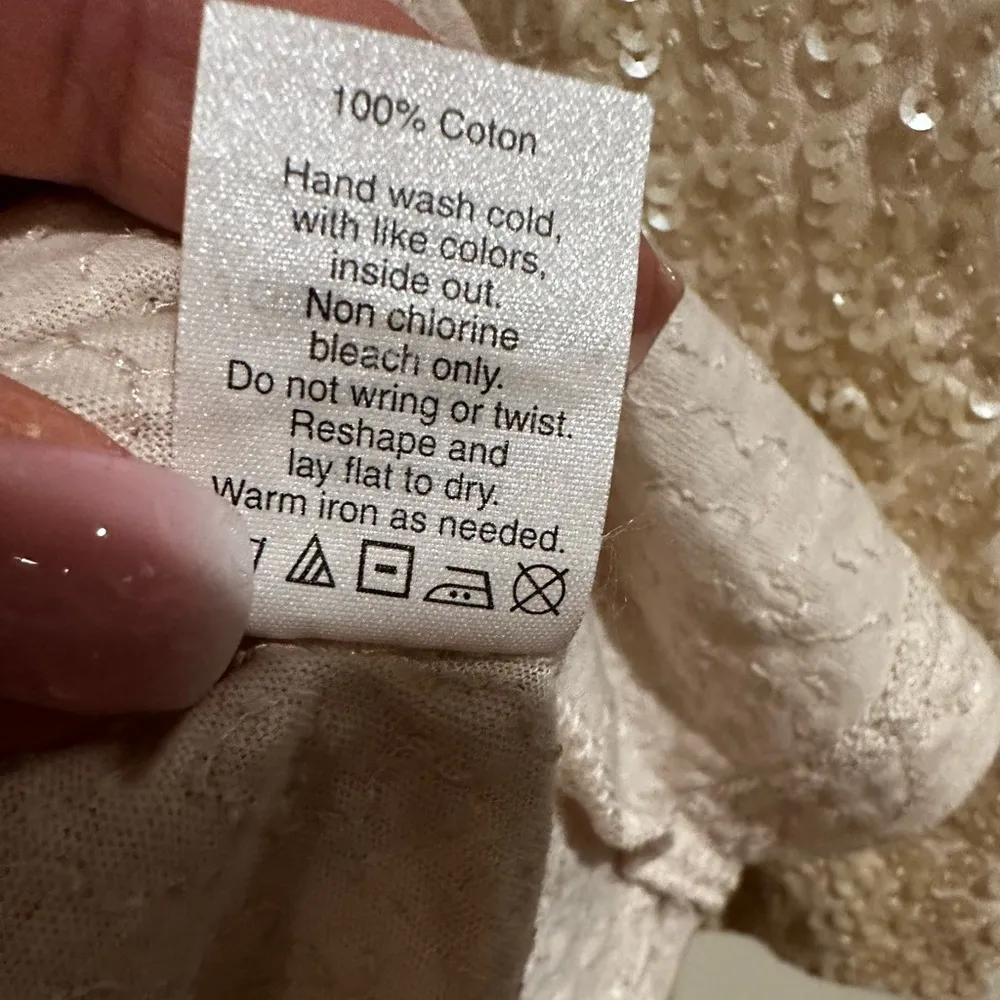 JCREW SEQUINED SPARKLY LONG 3/4 SLEEVE ROUND NECK PULLOVER TOP S White - Image 2