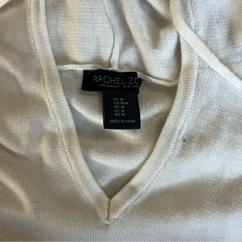 Rachel Zoe White Cashmere Long Sleeve Hoodie with Black Graphic Stars - Image 3