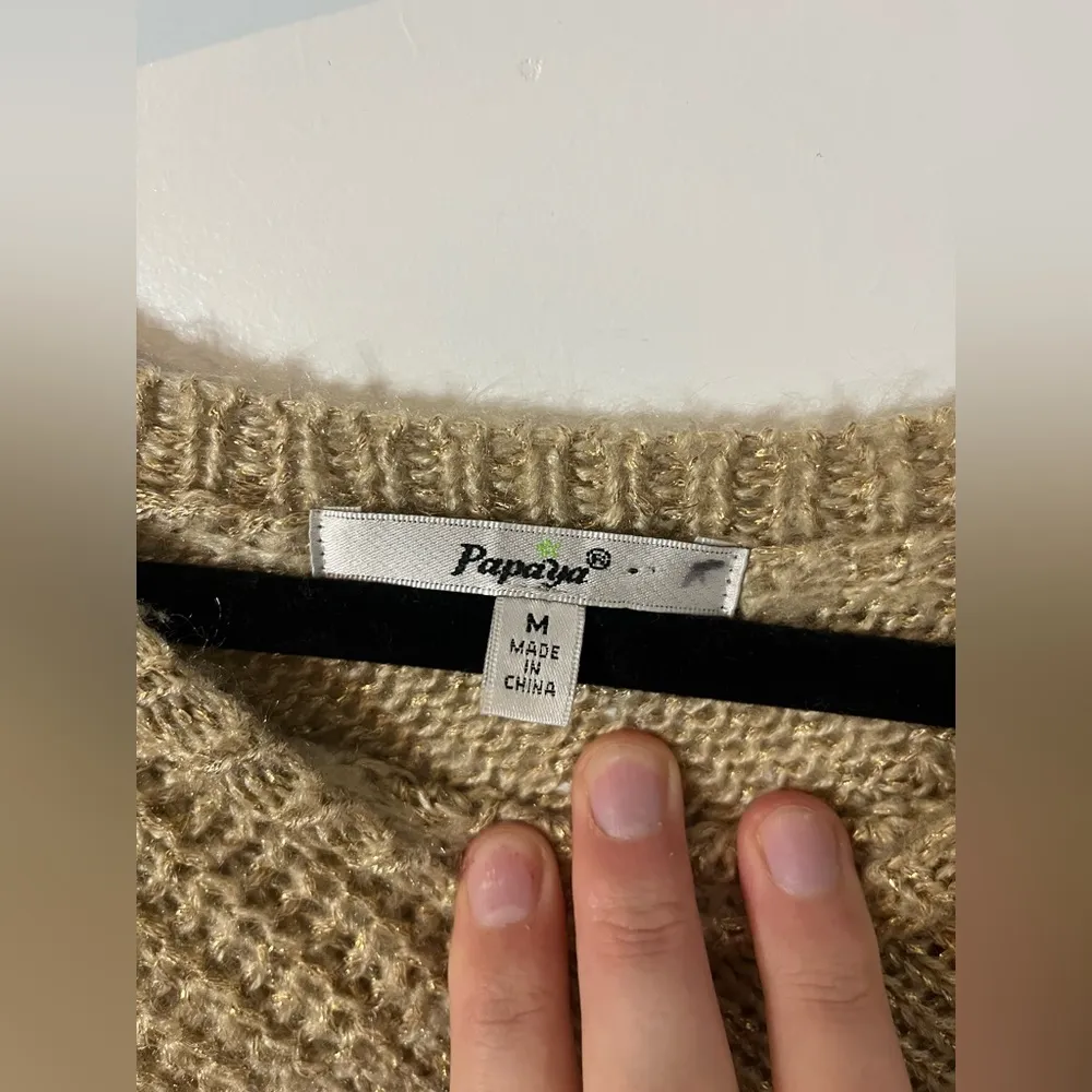 Papaya’s Relaxed Knitted Metallic Mesh Scoop Neck Oversize Batwing Sweater Sz M - Image 16