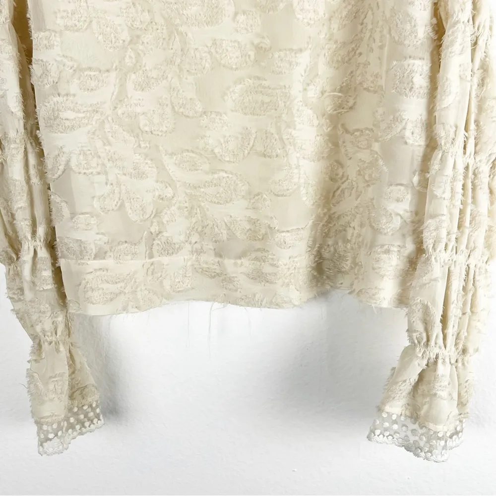 MOON RIVER Cream Crop Raised Polka Dots Lace Trim Sheer Long Sleeves Top Small - Image 13