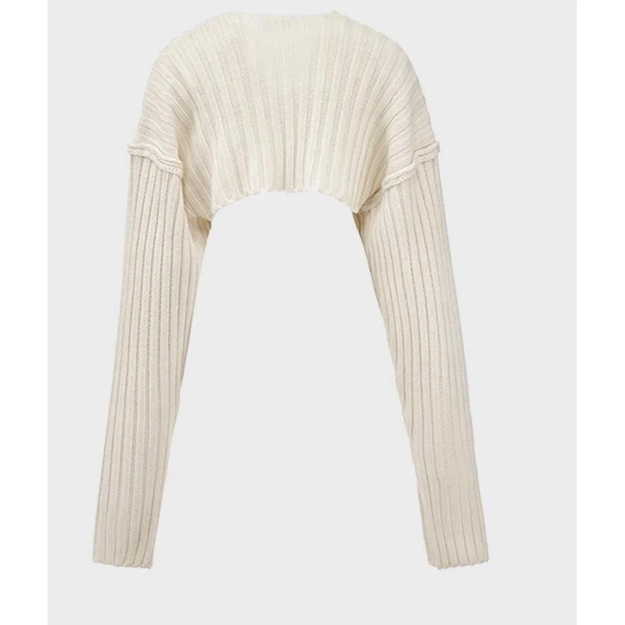 SIMONETT Cream Ribbed Knit Sleeve Sweater Shrug Bolero One Size Size undefined - Image 3