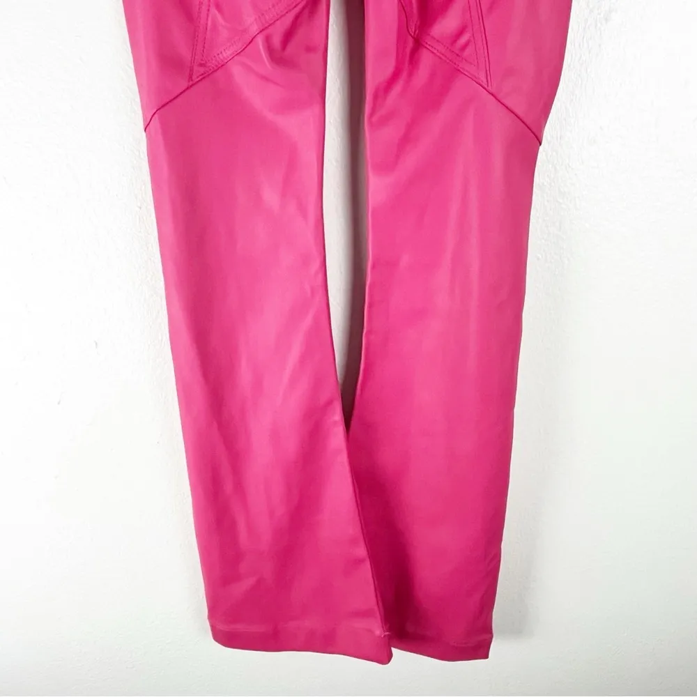 REVICE 100% Cotton Pink Venus Faux Leather High Rise Flare Pants, Size 27 - Image 9