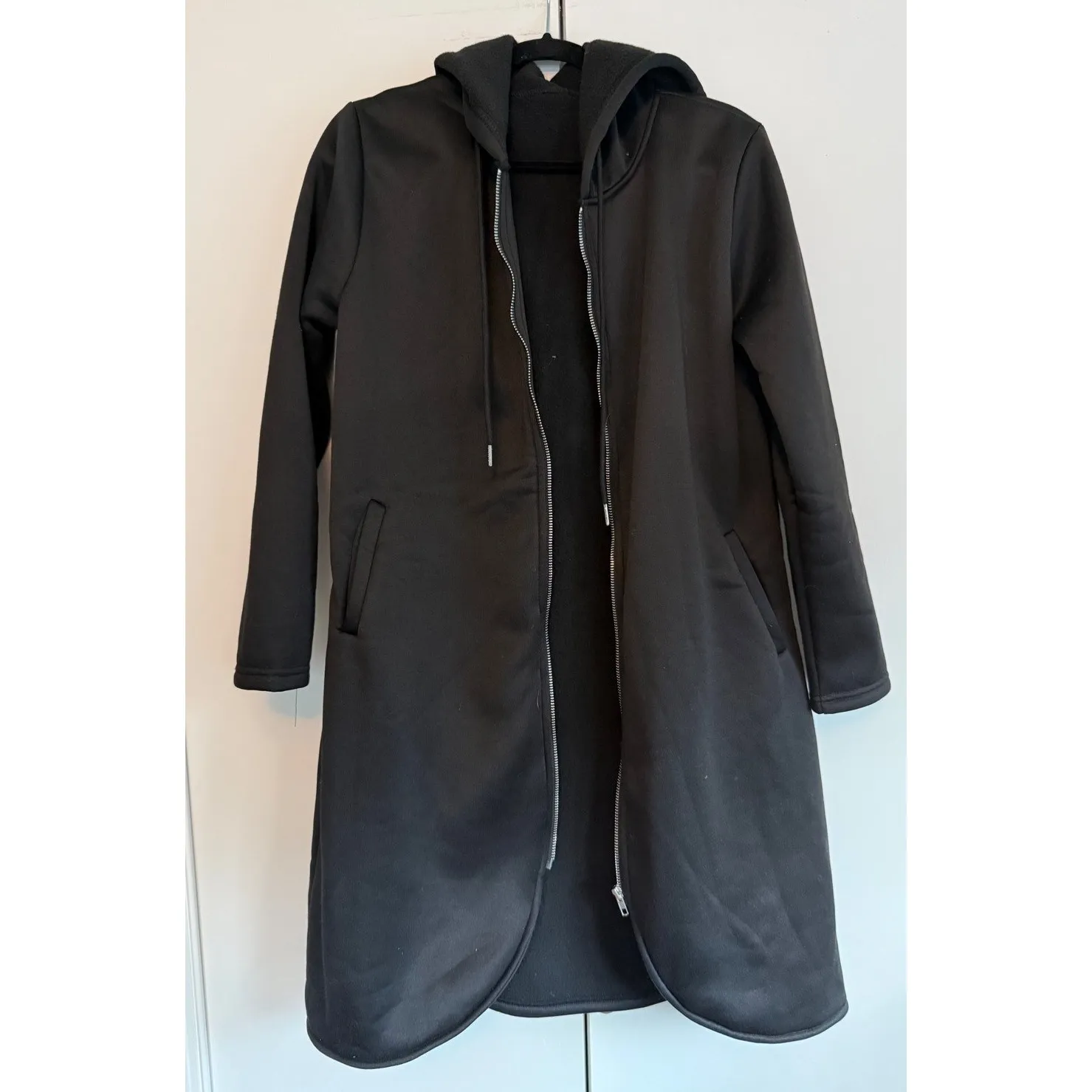 Hooded Duster Jacket Longline Cardigan Coat Pockets Everyday Black Size M/L Size L - Image 3