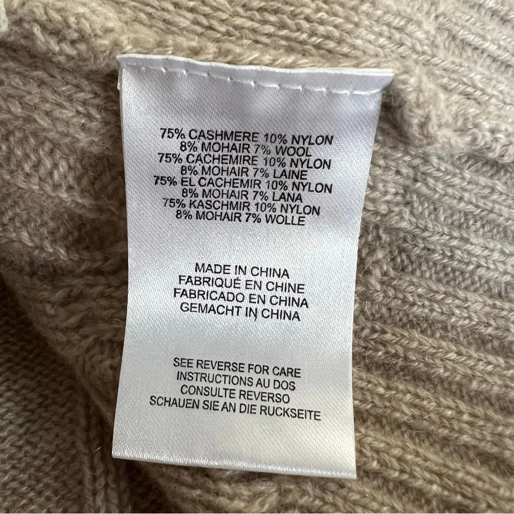 NEW Minnie Rose Cashmere Mohair Striped Cable Knit Boat Neck Sweater XS Tan - Image 9