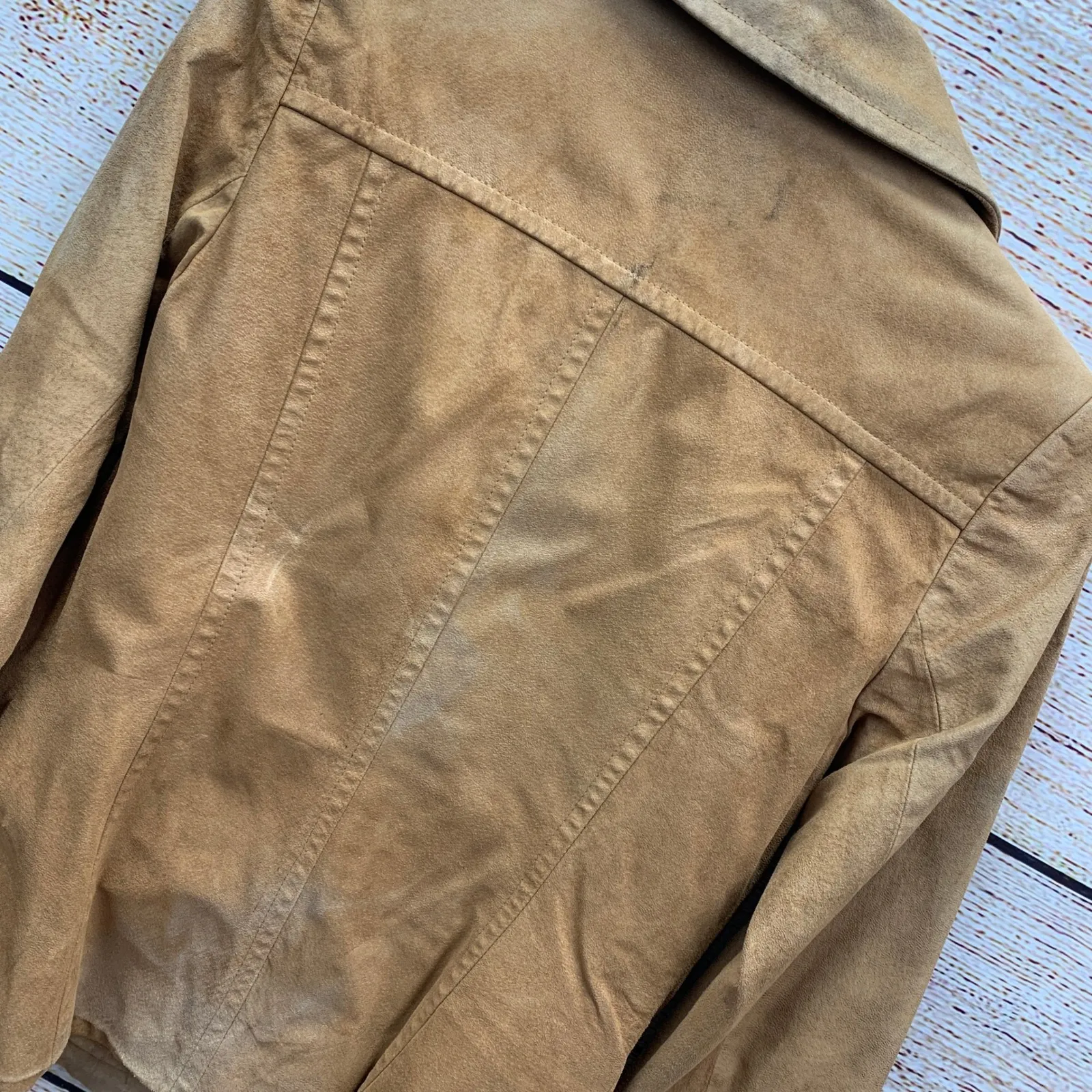 Vintage Alfani Womens Tan Suede Leather 4-Button Front Blazer Jacket - Image 3