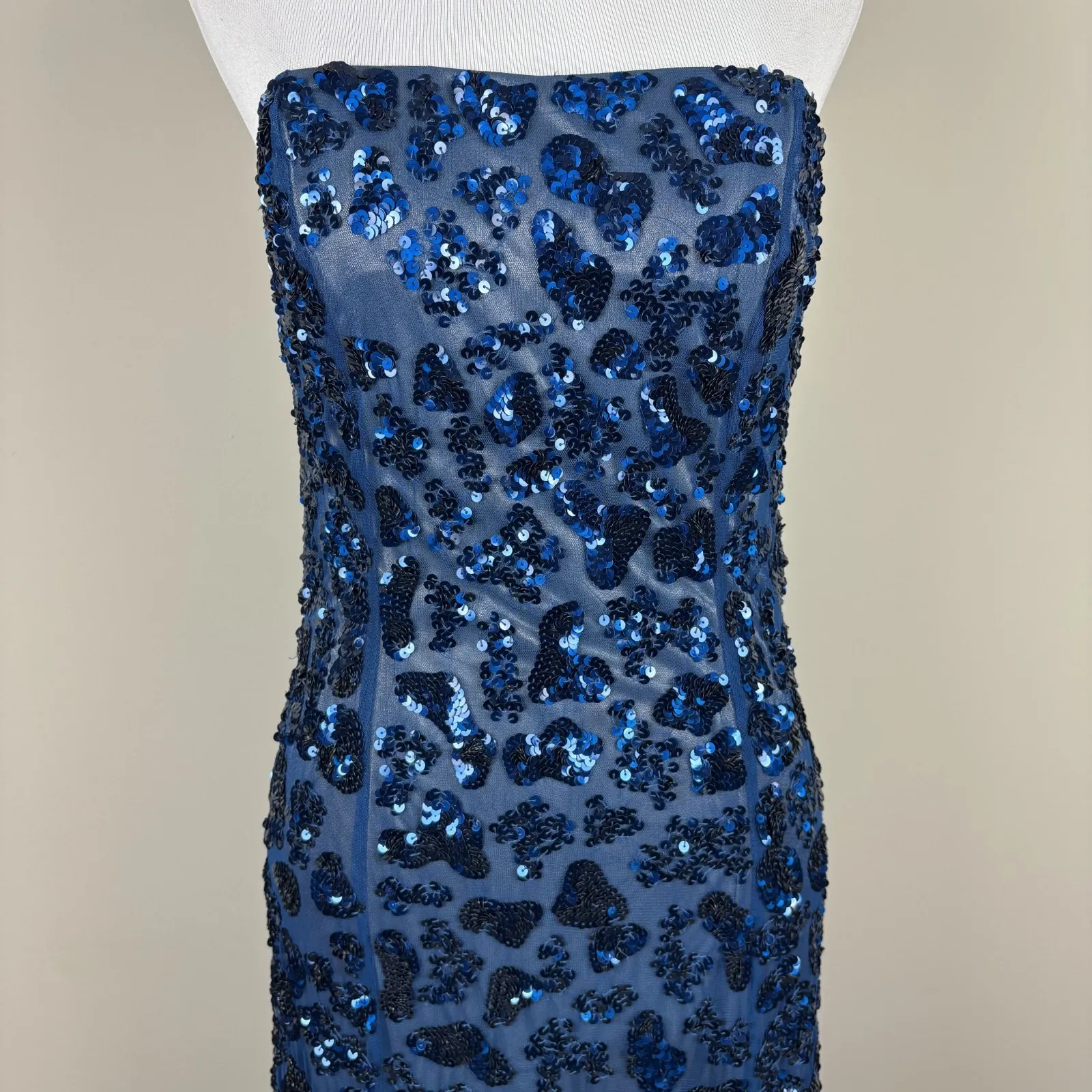 Cache Sequin Gown Dress 2 Blue Strapless‎ Mesh Tulle Romantic Lined Vintage Y2K - Image 4