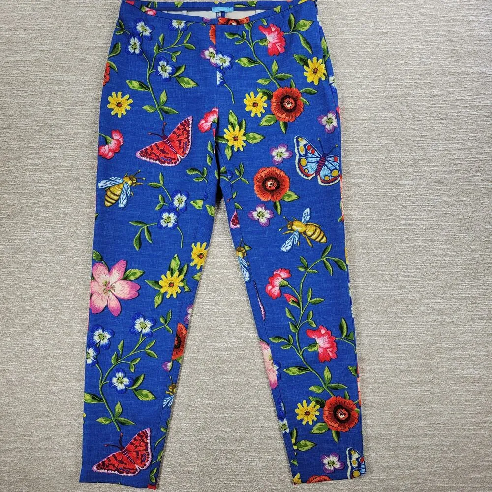 J McLaughlin Margot Cropped Pants Womens 8 Blue Floral Butterfly Side Zip Capri - Image 4