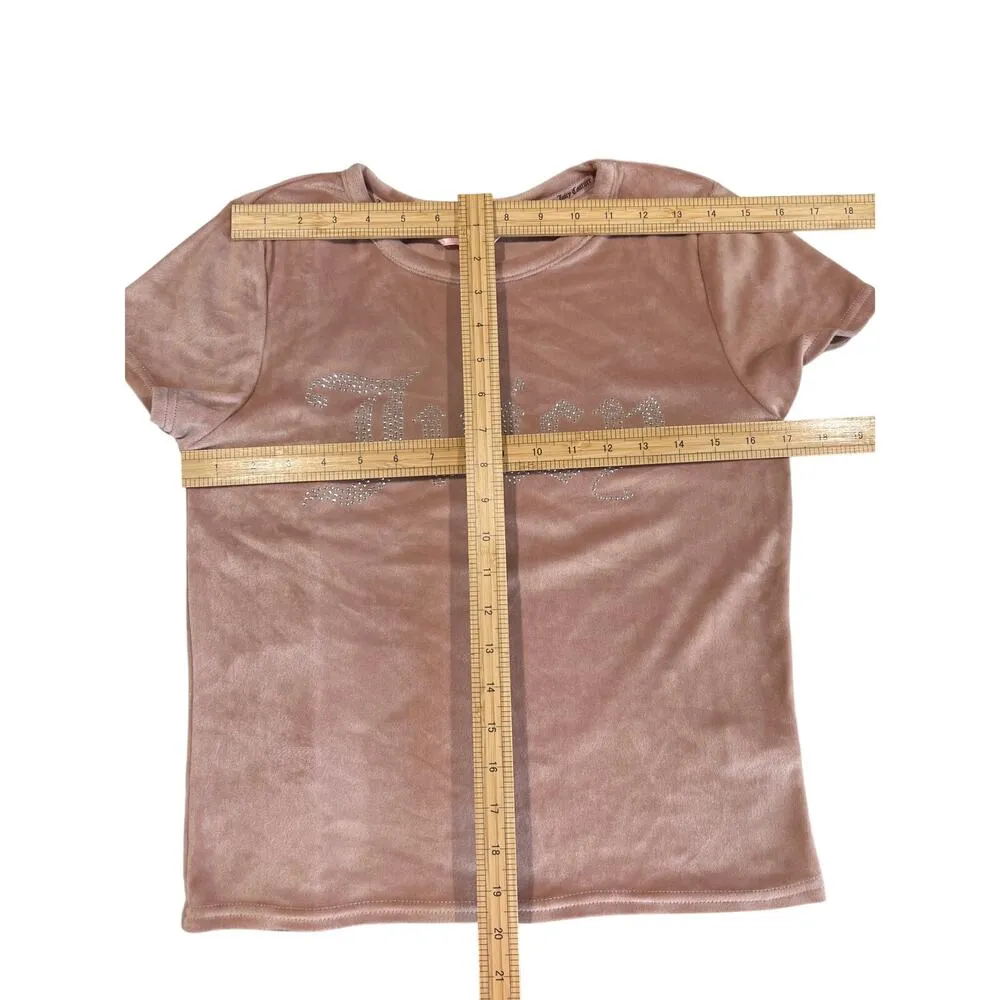 Juicy Couture Rhinestone Velour Pink Top Women's Size M Y2K Mean Girls Stretch - Image 9