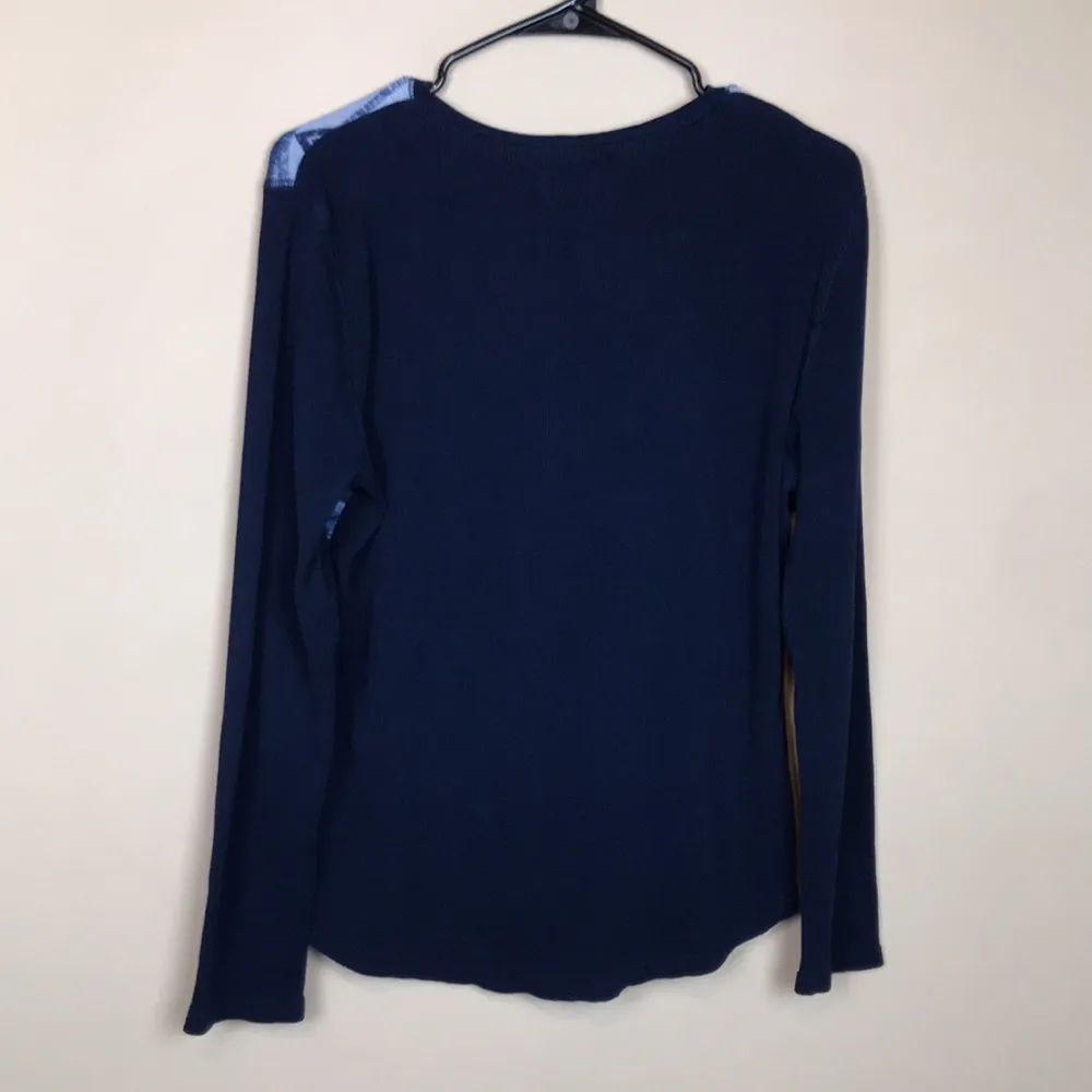 Chaps Women’s Aztec Southwestern Patterned Knit Blue Long Sleeve Henley Shirt - Image 5