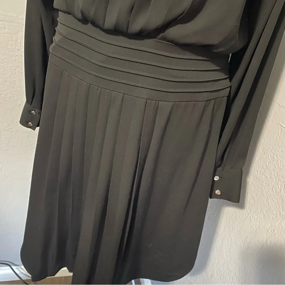 White House Black Market drop waist pleated tuxedo shirt dress black long sleeve - Image 6