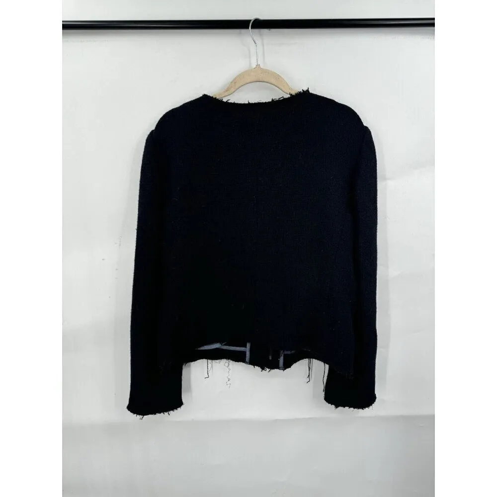 GAP Twee Boucle Jacket Women 12 Navy Blue‎ Distressed Bohemian Retro Punk Frayed - Image 2