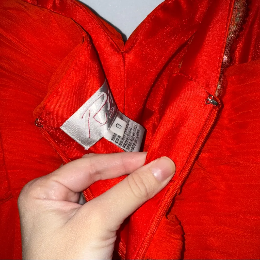 Riva Designs Beaded One Shoulder Formal‎ Red Dress Floor Length Evening Gown Size 0 - Image 7