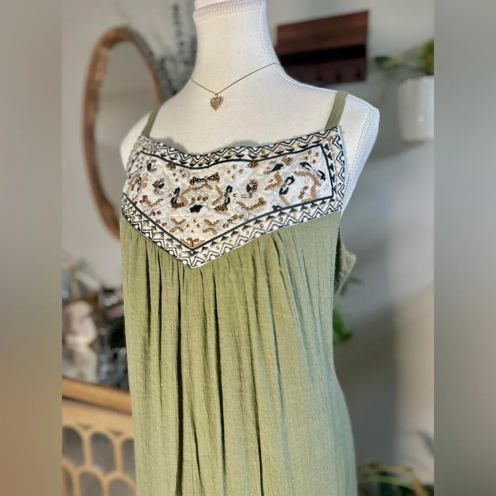 Westport Olive Green Beaded Embroidered Sleeveless Dress – Size L - Image 2