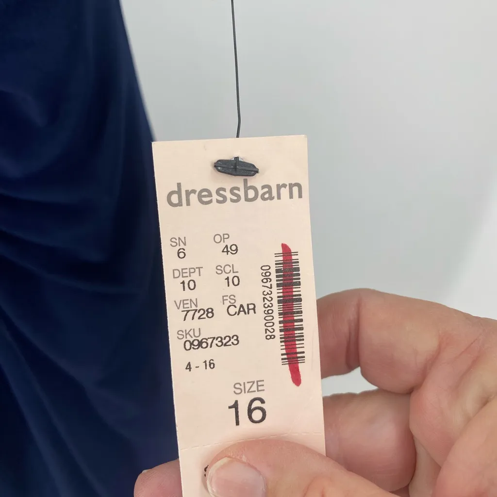 Dressbarn navy 3/4 sleeve rouched dress,‎ size 16 - Image 2