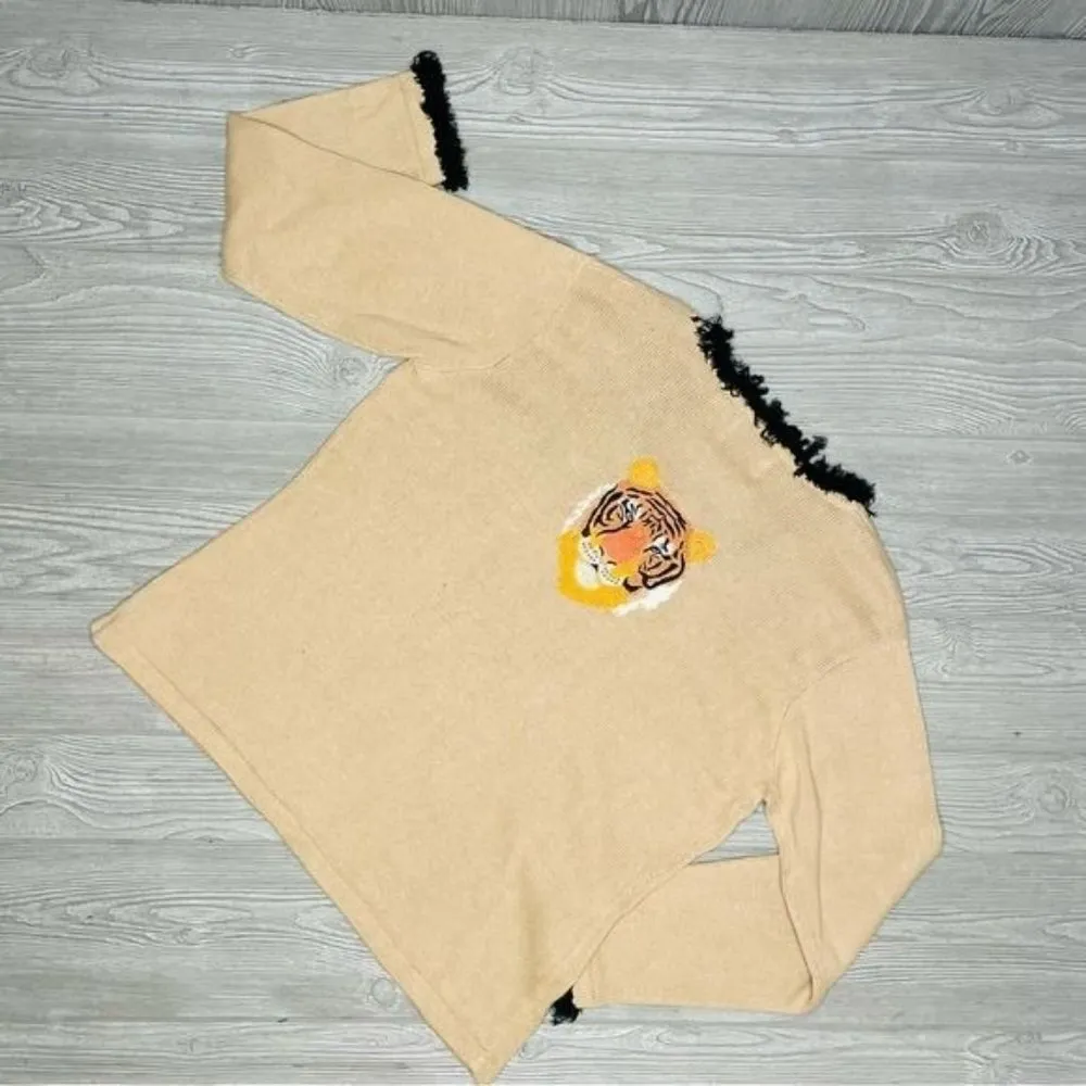 Storybook Knits Tiger long sleeve Cardigan Sweater large Full Zip Sequin Brown Size undefined - Image 4