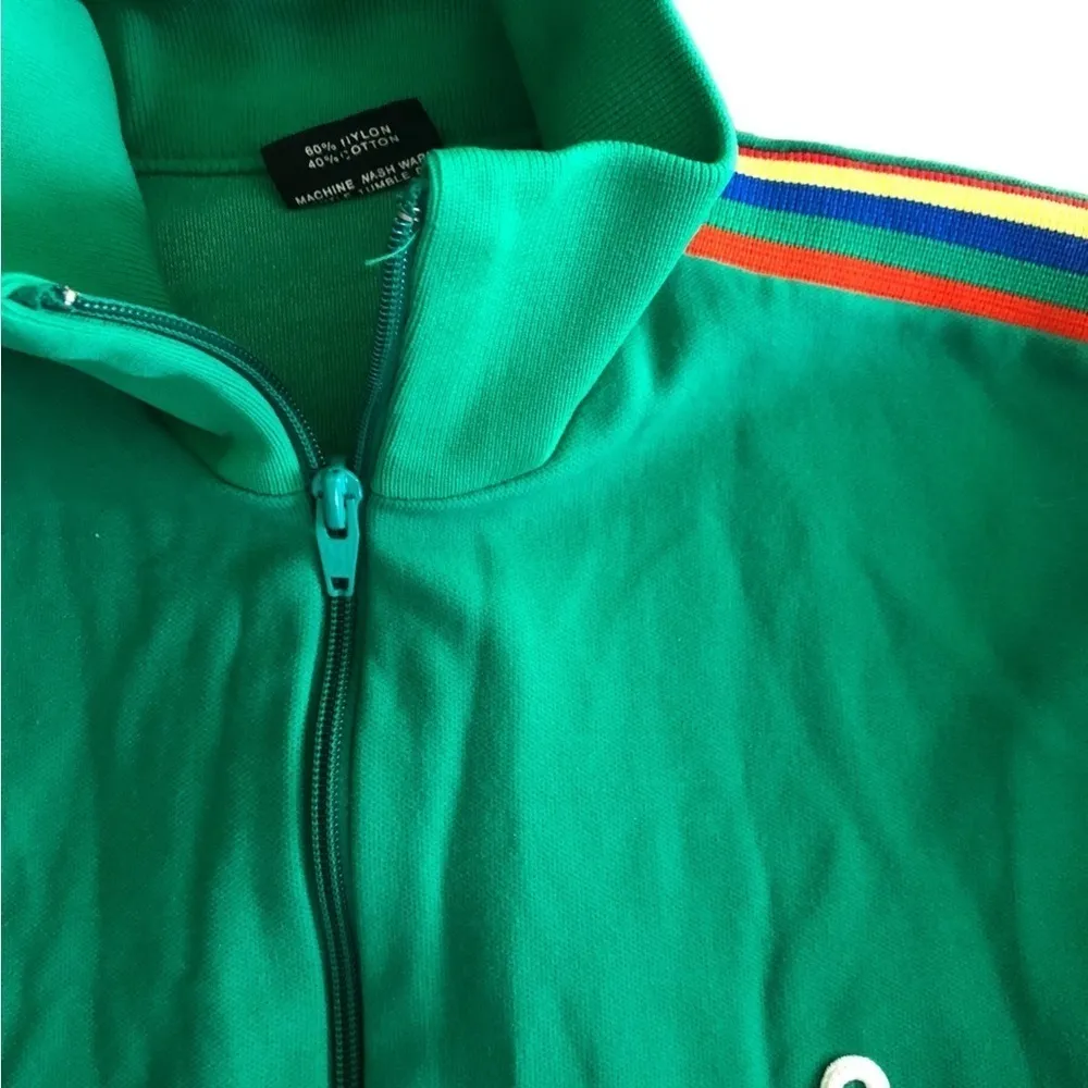 VTG Demetre Ladies 2PC Track Jacket Crop Jogger Pant L Green Rainbow Stripes Size L - Image 5