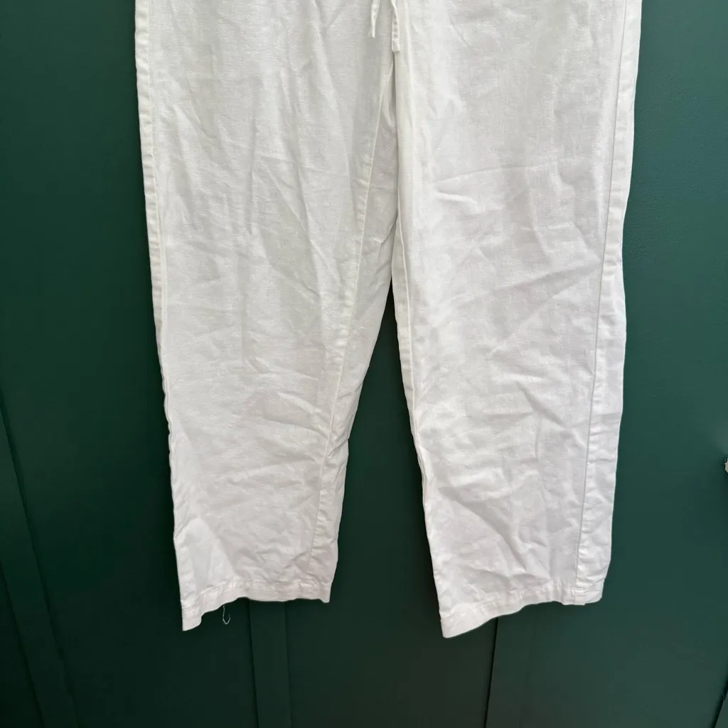 J.Crew Petite linen-blend slim wide-leg drawstring pant in White - Image 6