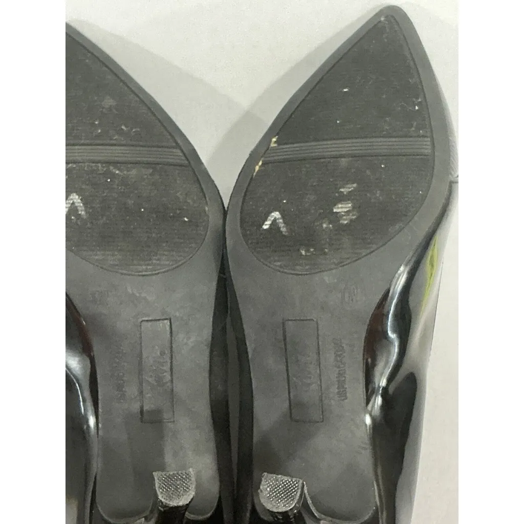 Womans Fioni 10 W Black Faux Suede Patent Leather Slip On Heel Pumps - Image 8